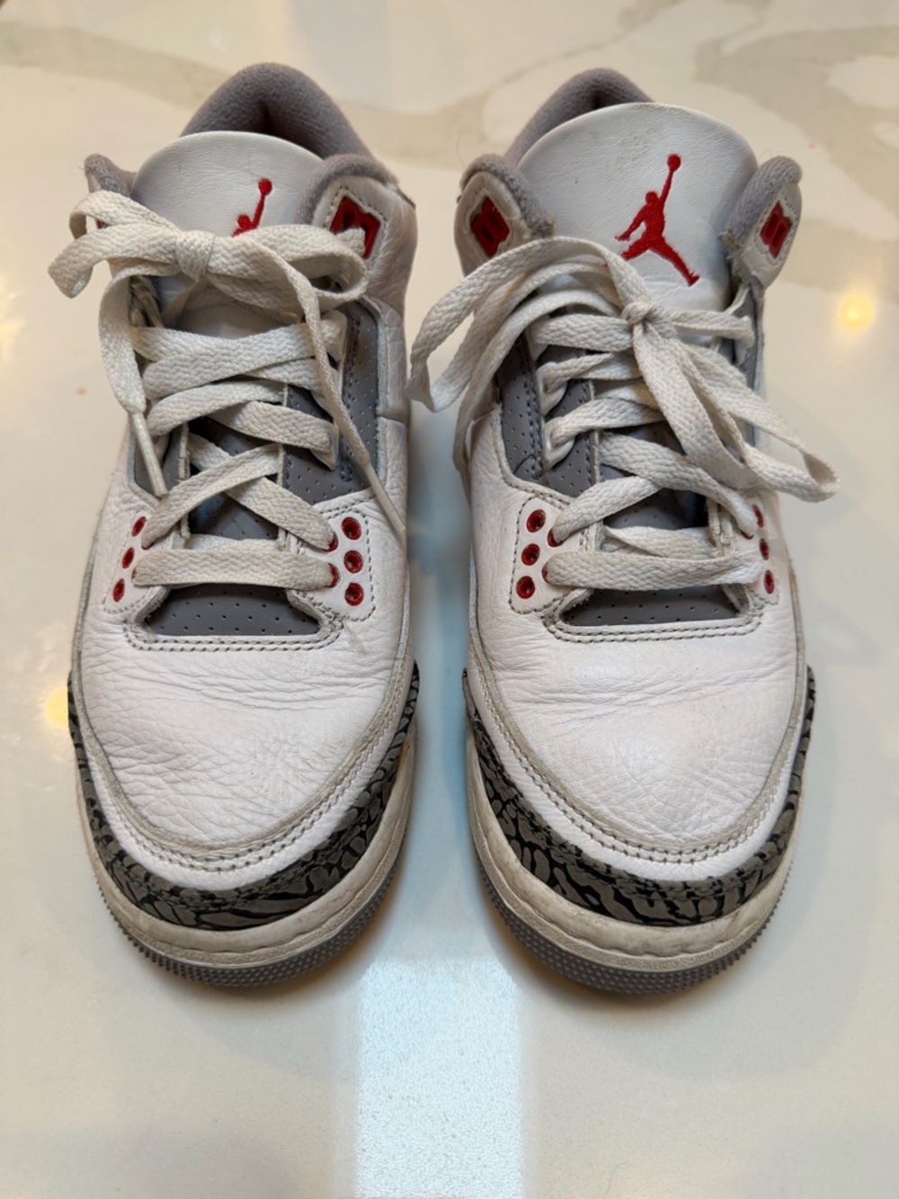 Jordan Kids White, Gray and Red Retro Basketball Sneakers